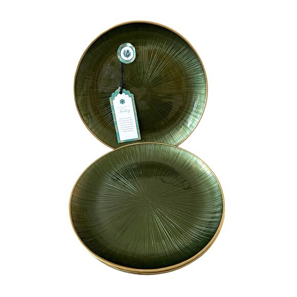 Gorgeous Green & Gold Turkish Glass Appetizer Dessert Plates 8in Set of 4 New - Picture 1 of 15